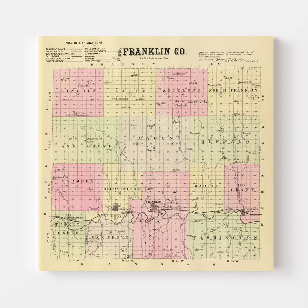 Vintage Map of Franklin County, Nebraska 1885