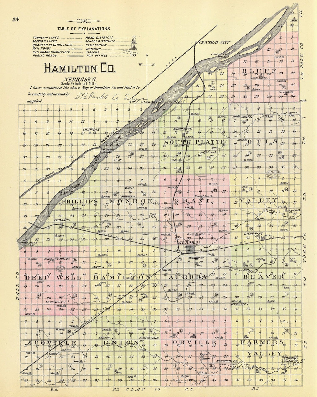 Vintage Map of Hamilton County, Nebraska 1885