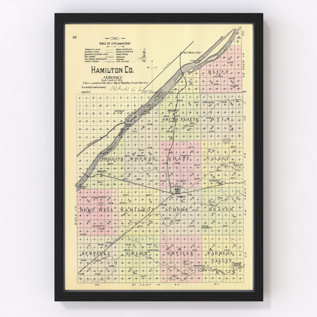 Vintage Map of Hamilton County, Nebraska 1885