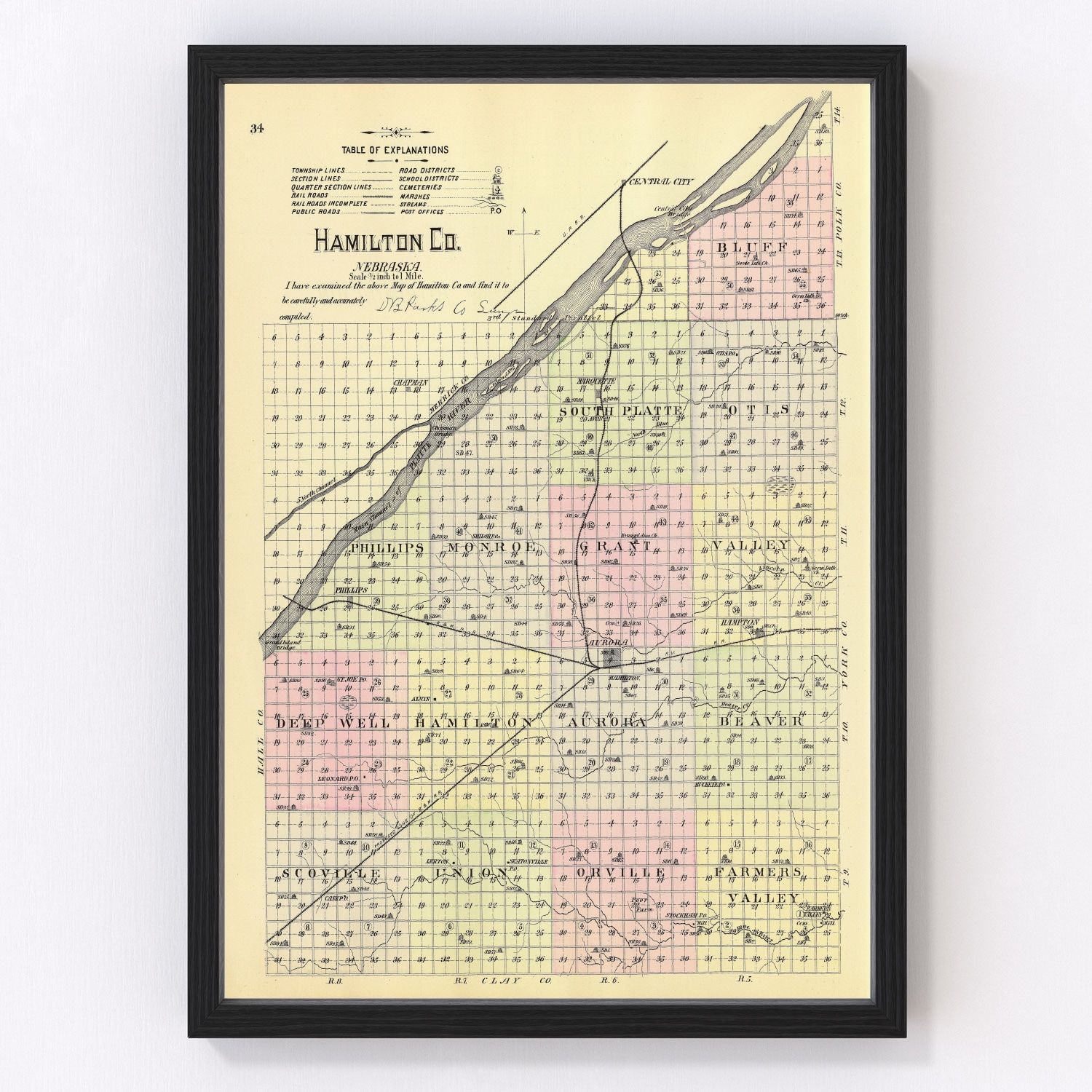 Vintage Map of Hamilton County, Nebraska 1885