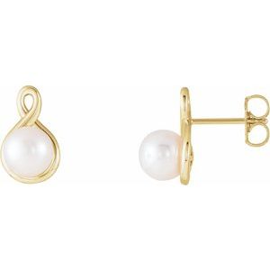 14K Yellow Gold Cultured White Freshwater Pearl Earrings