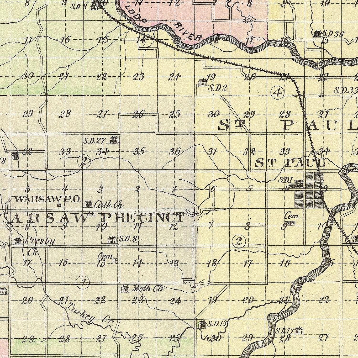 Vintage Map of Howard County, Nebraska 1885