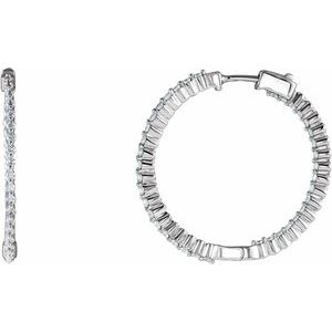 Sterling Silver Imitation White Cubic Zirconia Inside-Outside 32 mm Hoop Earrings