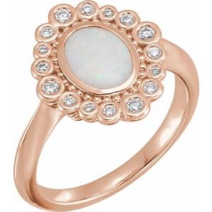 14K Rose Gold Natural White Opal & 1/6 CTW Natural Diamond Ring