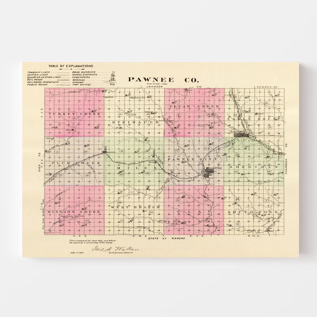 Vintage Map of Pawnee County, Nebraska 1885