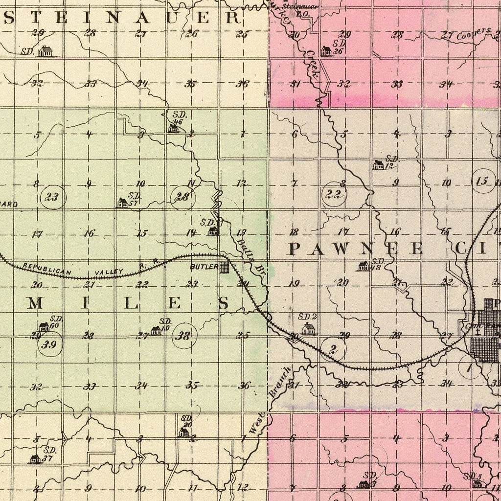 Vintage Map of Pawnee County, Nebraska 1885