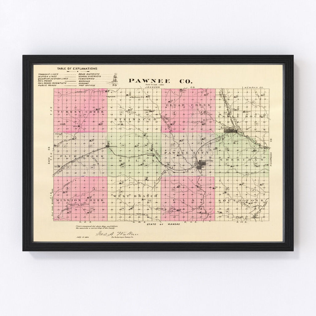 Vintage Map of Pawnee County, Nebraska 1885