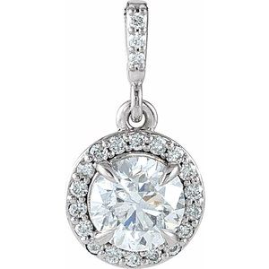 14K White Gold 9/10 CTW Lab-Grown Diamond Halo-Style Pendant