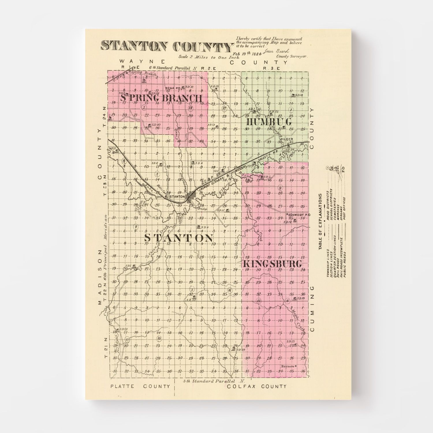 Vintage Map of Stanton County, Nebraska 1885