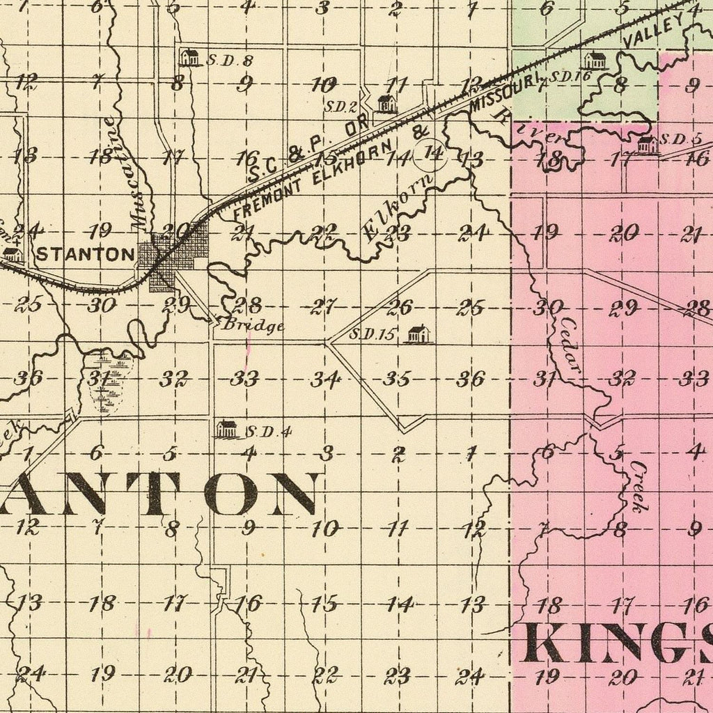 Vintage Map of Stanton County, Nebraska 1885