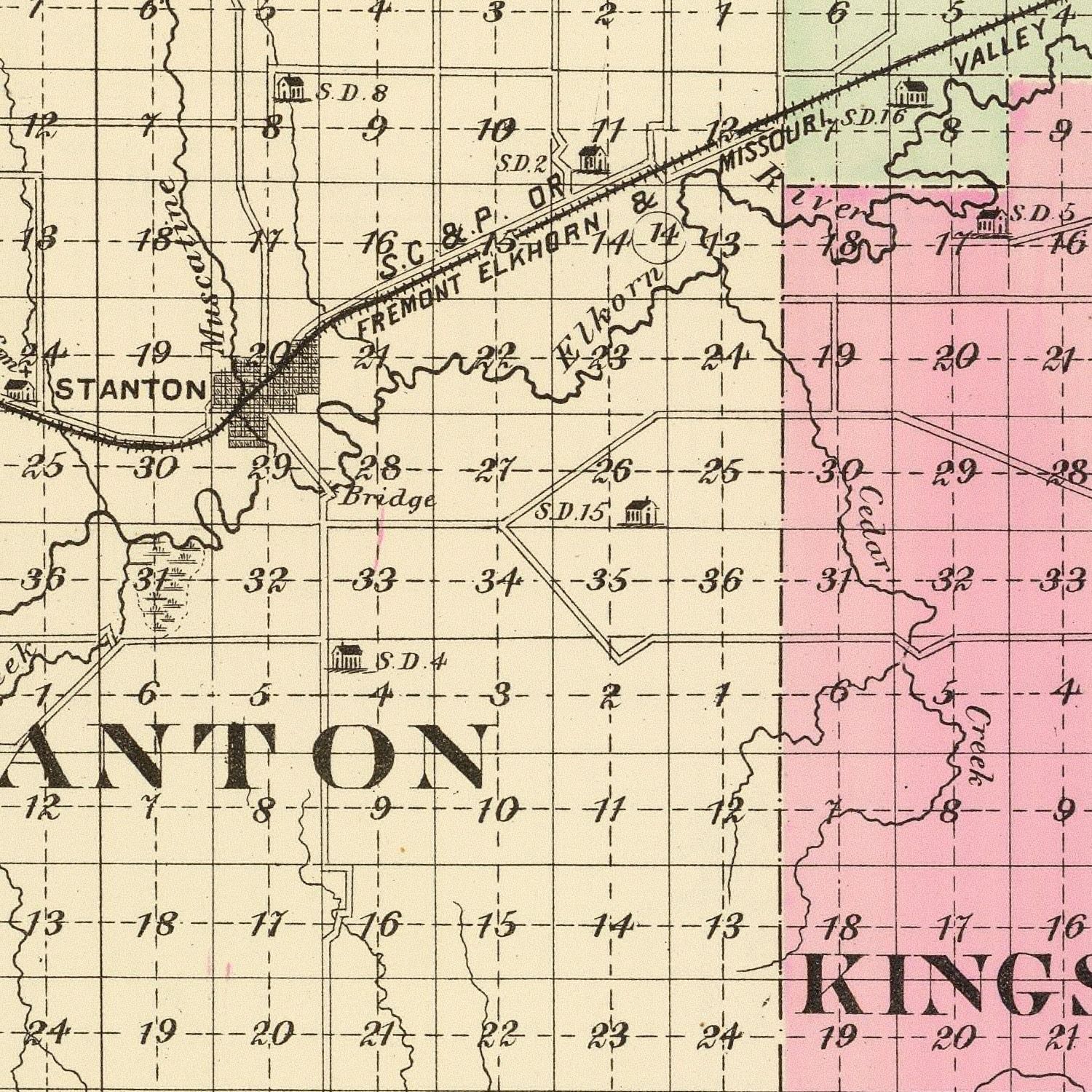 Vintage Map of Stanton County, Nebraska 1885