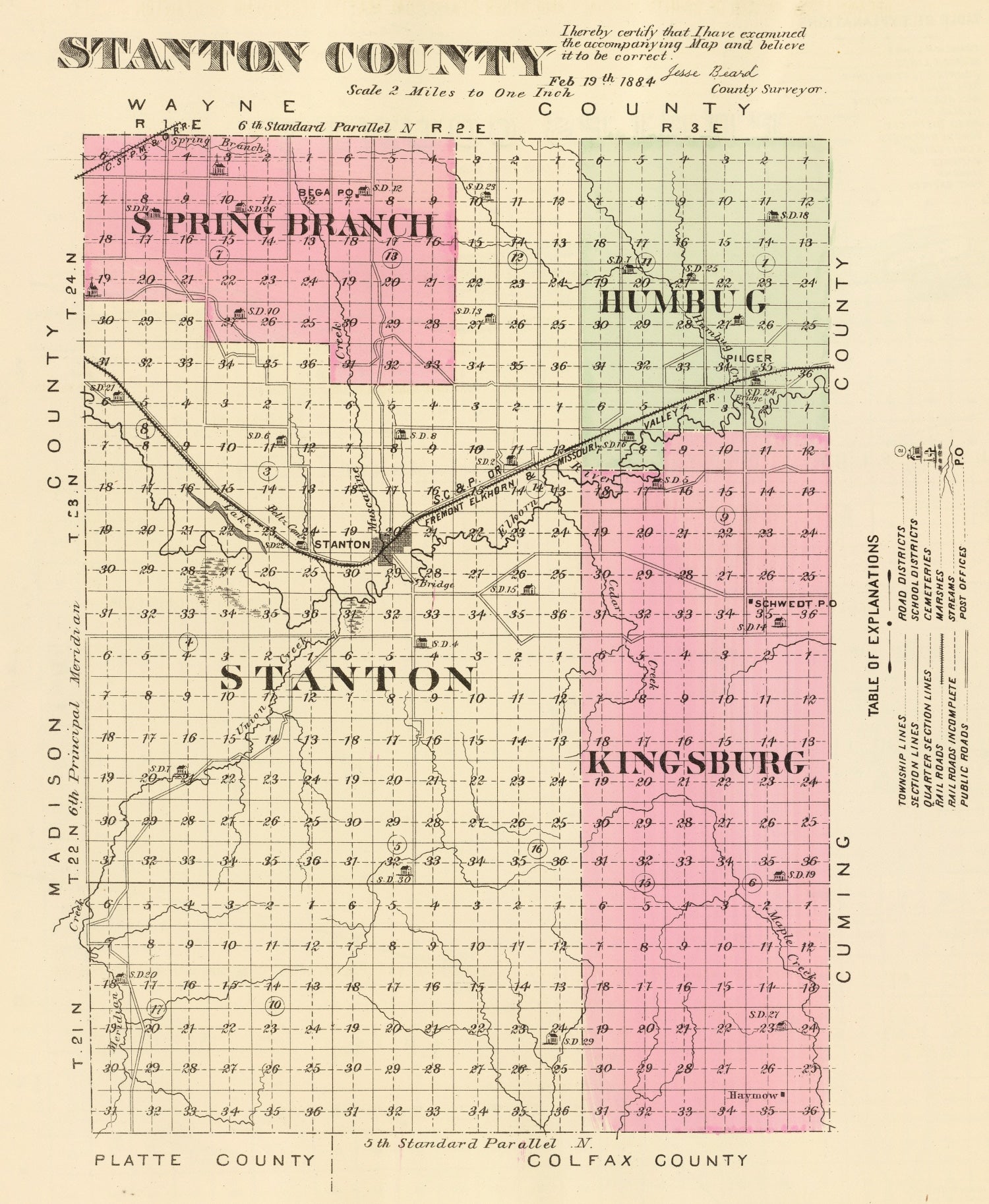 Vintage Map of Stanton County, Nebraska 1885
