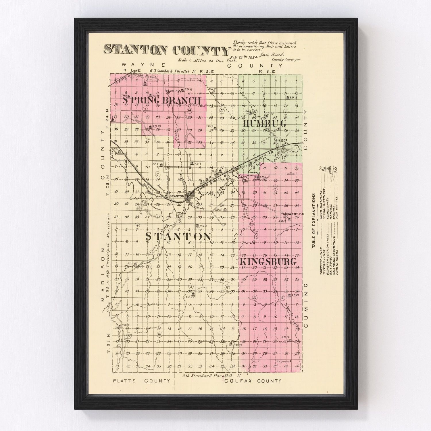 Vintage Map of Stanton County, Nebraska 1885