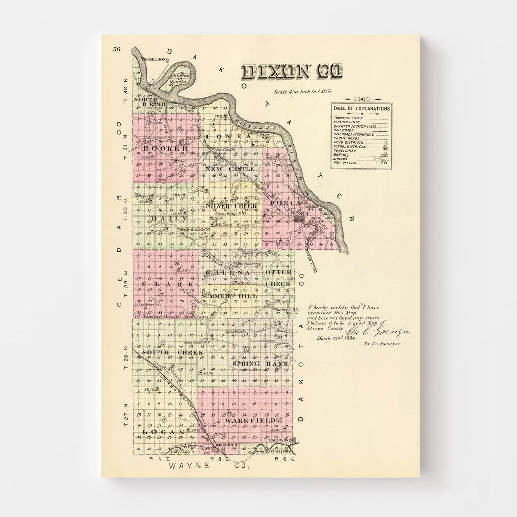 Vintage Map of Dixon County, Nebraska 1885