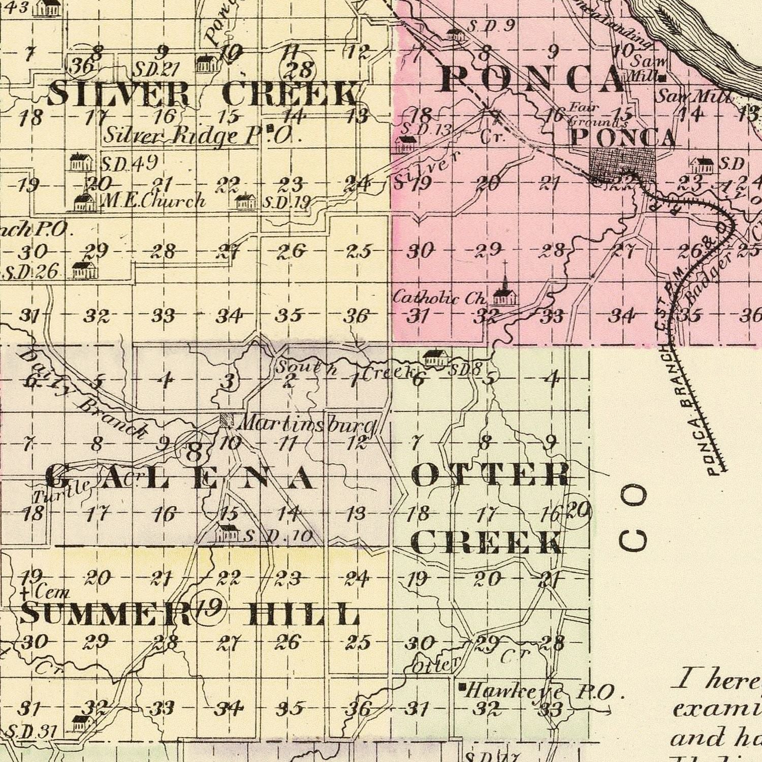 Vintage Map of Dixon County, Nebraska 1885