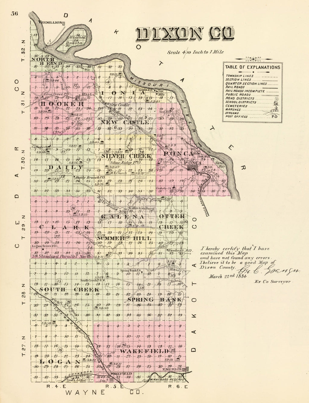 Vintage Map of Dixon County, Nebraska 1885