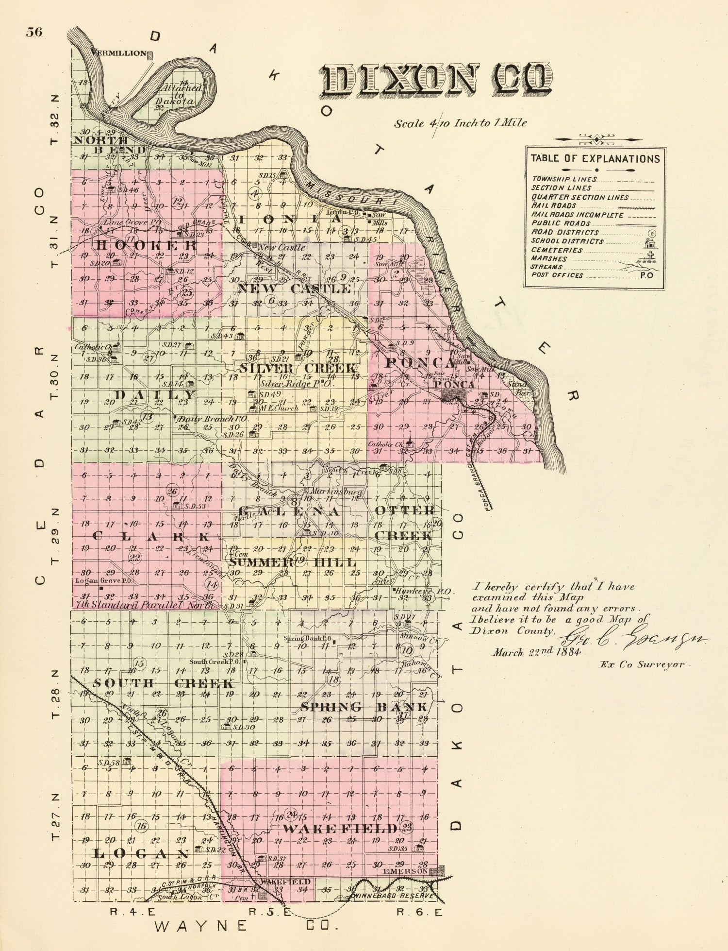 Vintage Map of Dixon County, Nebraska 1885