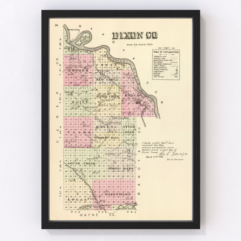 Vintage Map of Dixon County, Nebraska 1885