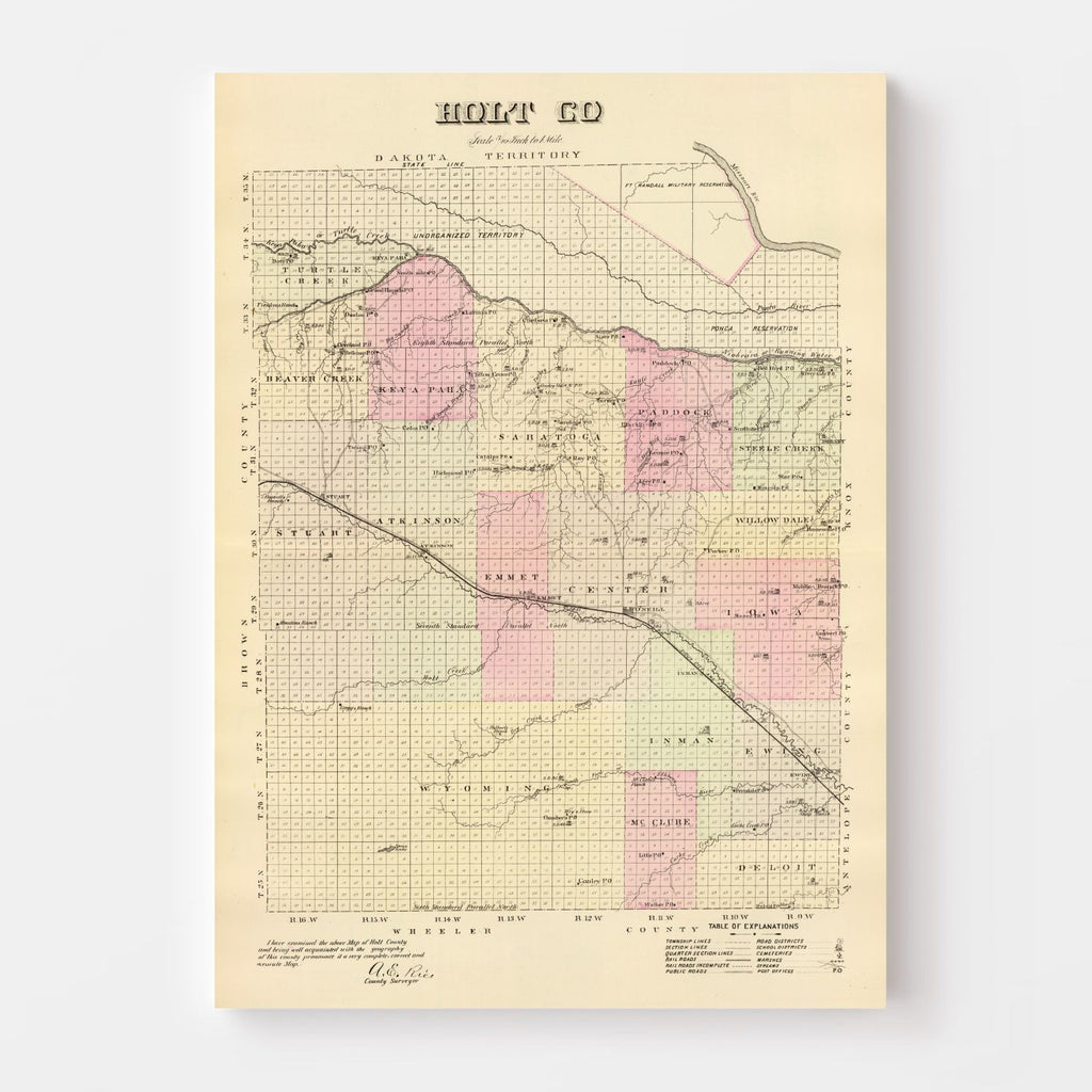 Vintage Map of Holt County, Nebraska 1885