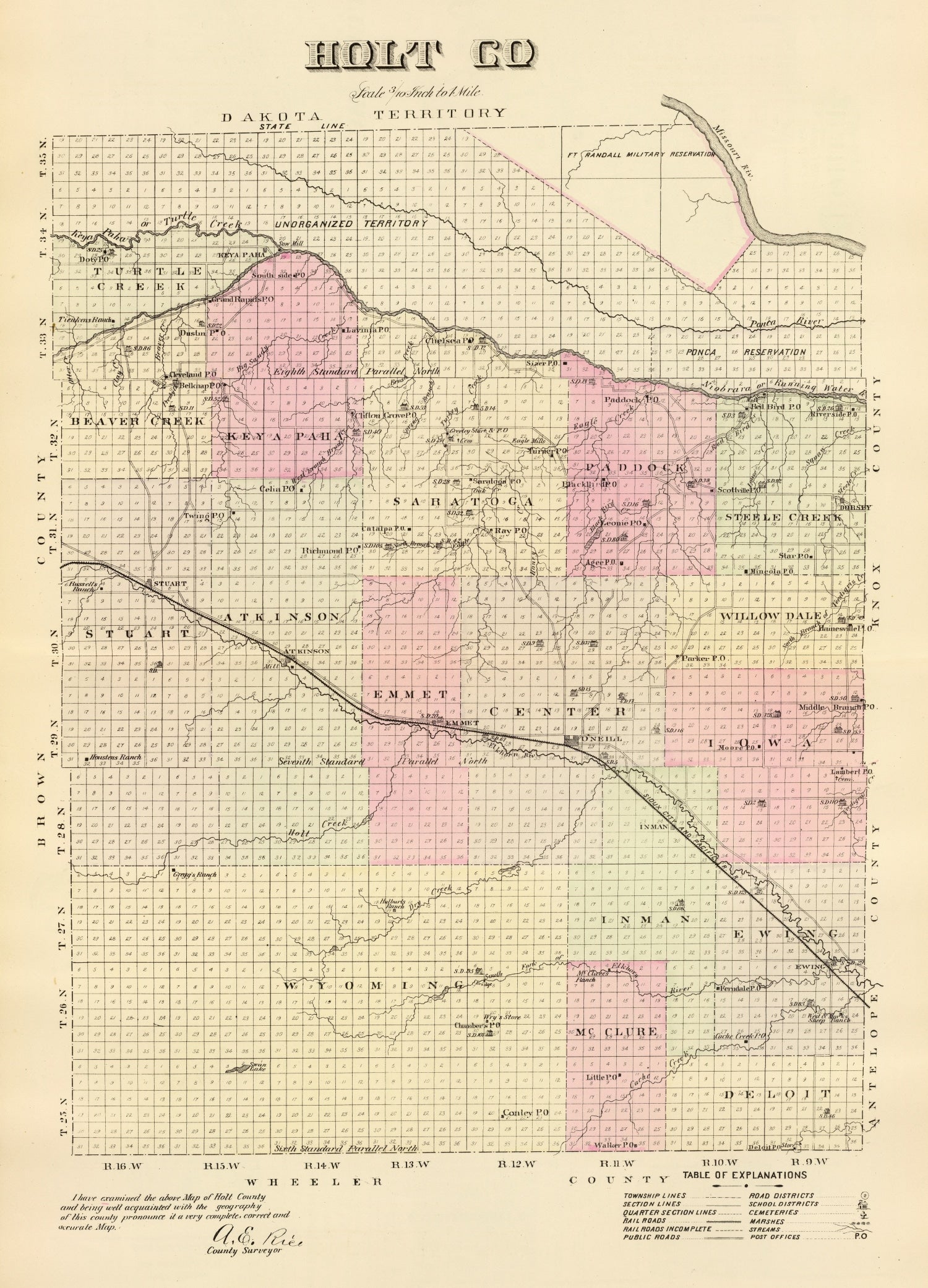 Vintage Map of Holt County, Nebraska 1885