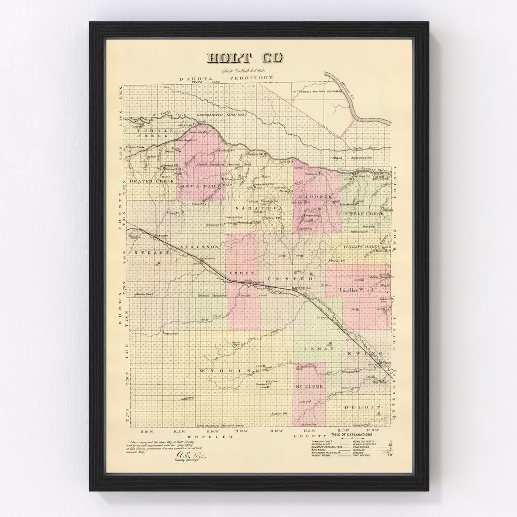 Vintage Map of Holt County, Nebraska 1885