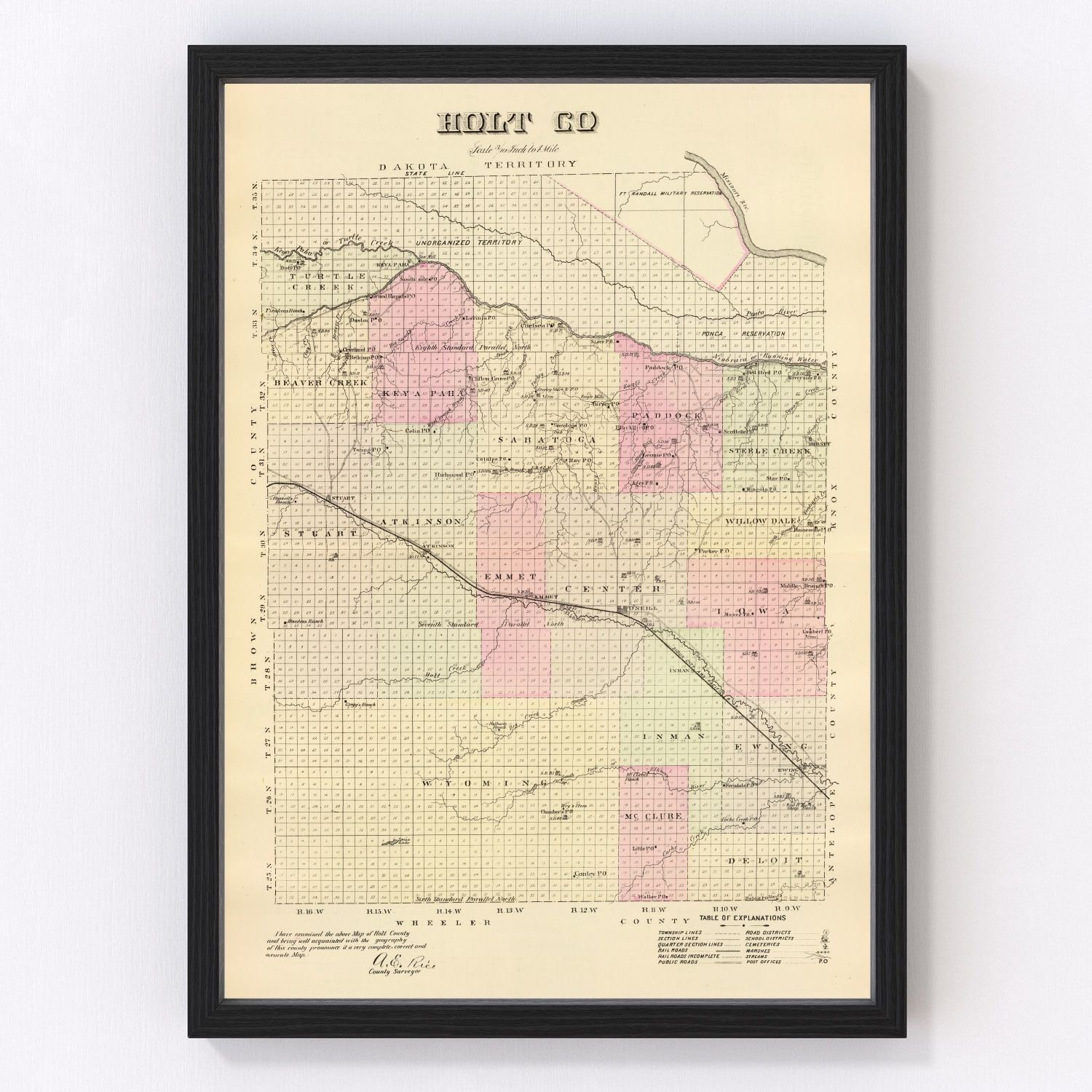Vintage Map of Holt County, Nebraska 1885
