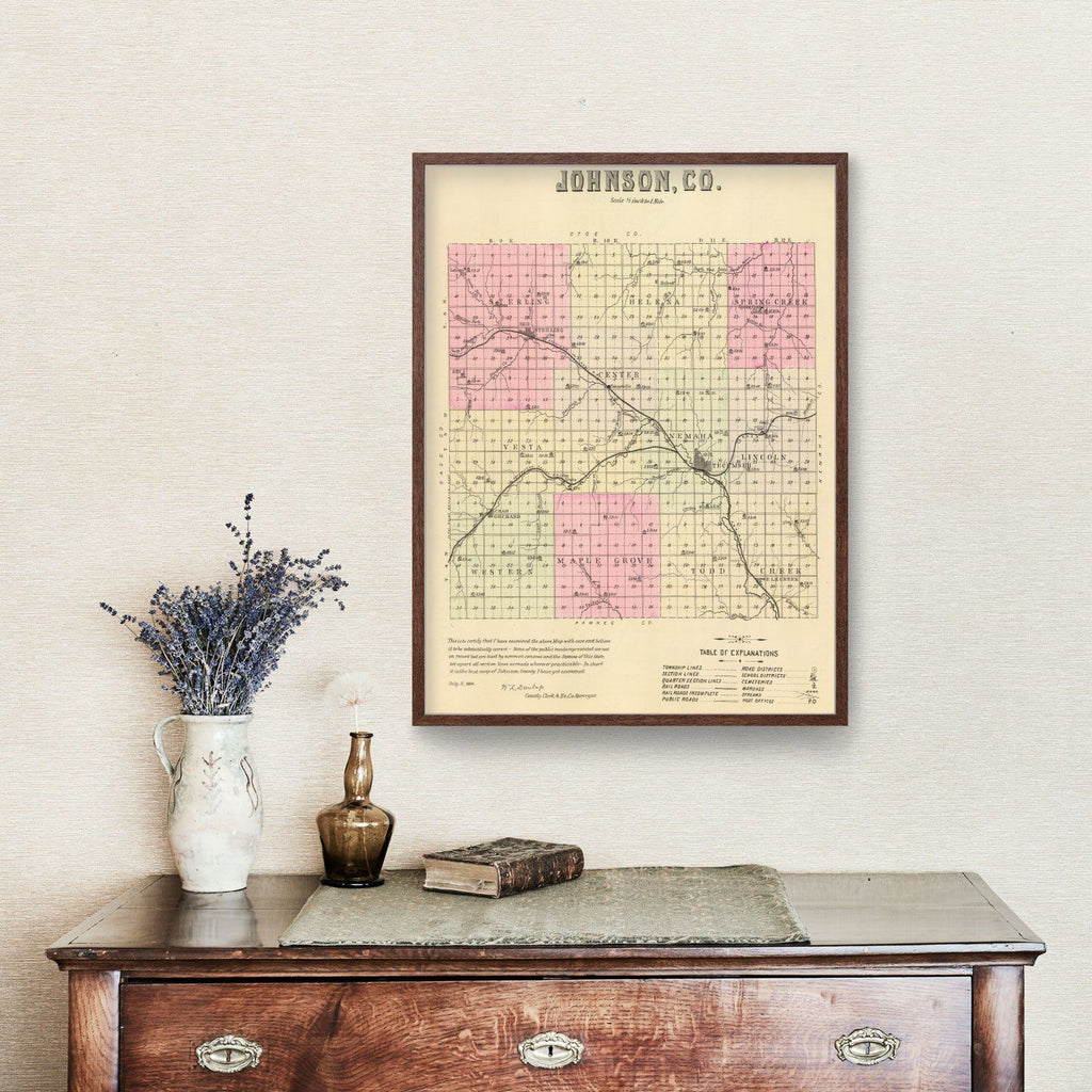 Vintage Map of Johnson County, Nebraska 1885