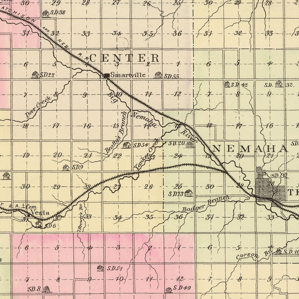 Vintage Map of Johnson County, Nebraska 1885