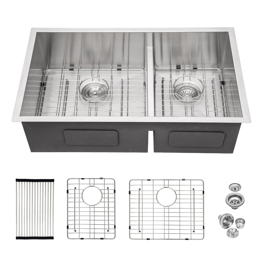 Modern Double Bowl Undermount Kitchen Sink 50 / 50 Design Stainless Steel