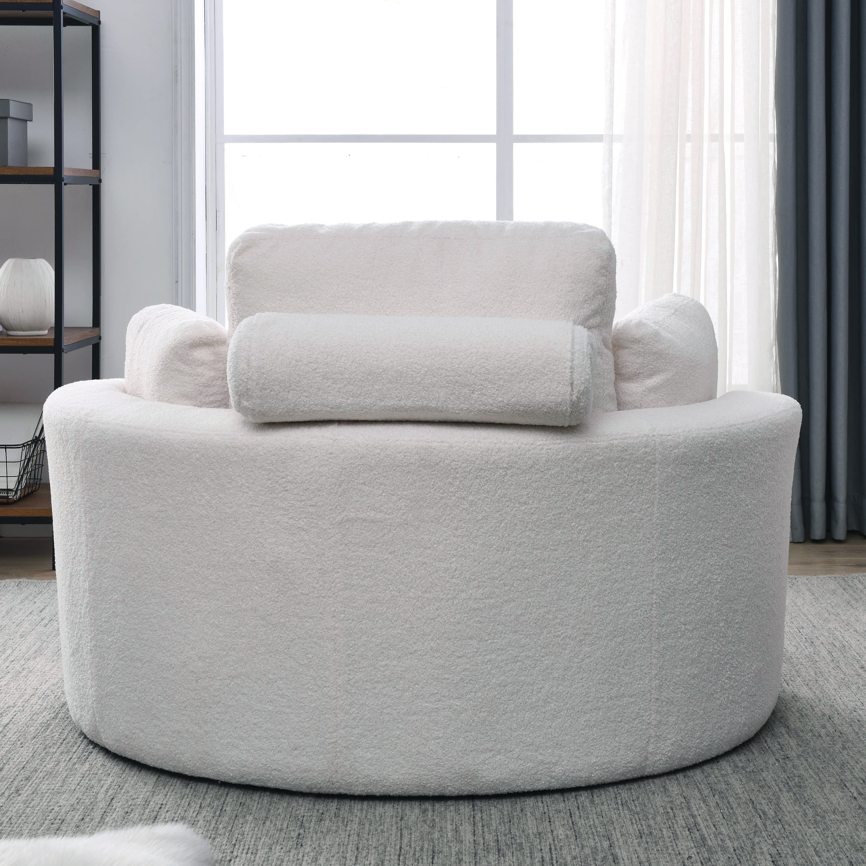 [Video] Welike Swivel Accent Barrel Modern Sofa Lounge Club Big Round Chair with Storage Ottoman TEDDY Fabric for Living Room Hotel with Pillows. *2PCS,Teddy White (Ivory)