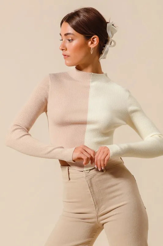So Me Color Block Fitted Crop Sweater Top Women Casual Wear