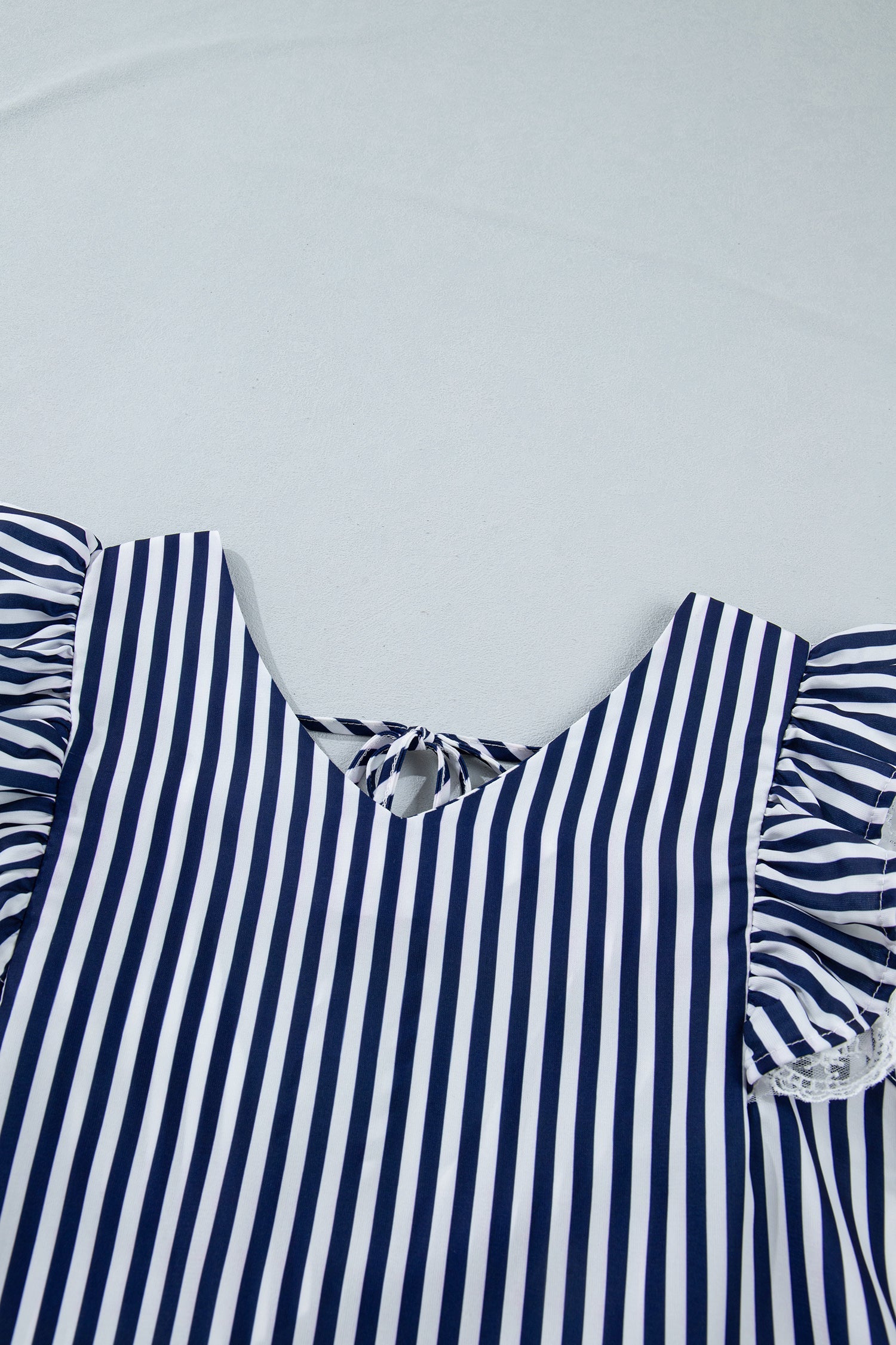 Stripe Lace Ruffle Trim V-Neck Tank Top