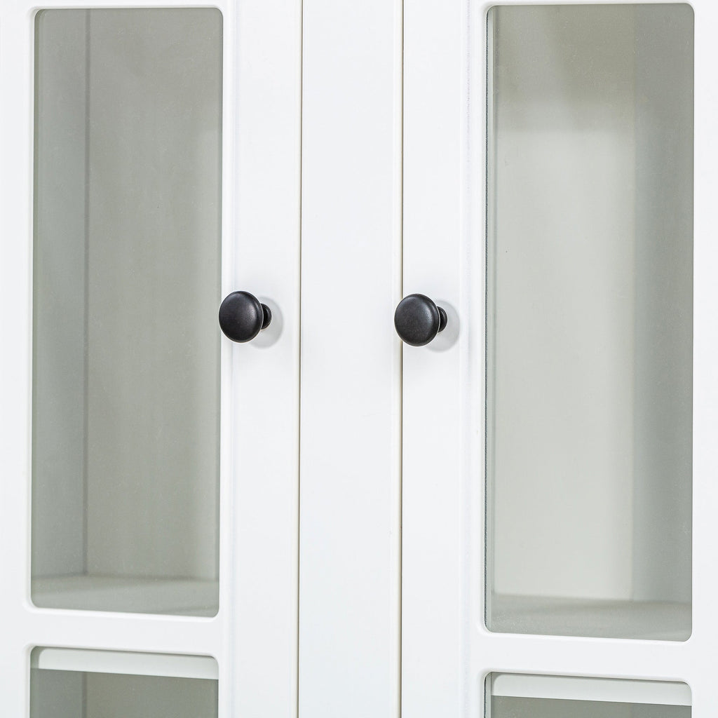 Retro Style Wall Suit with Glass Doors, 75.25'' Tall Display Cabinets & Triangle Sided Bookshelves, White