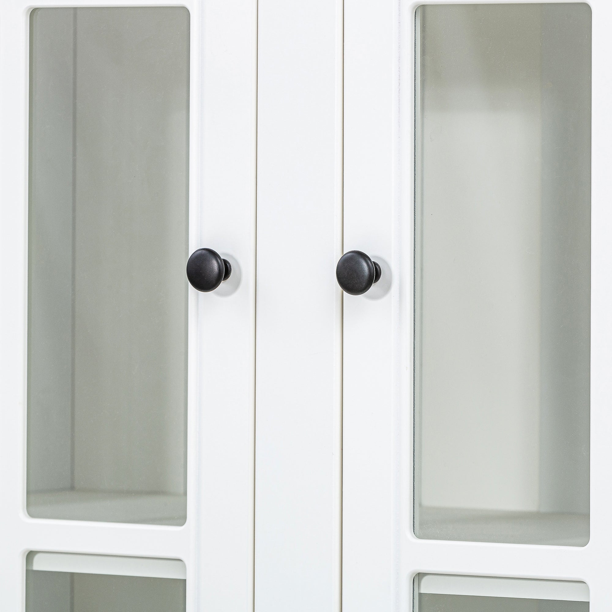 Retro Style Wall Suit with Glass Doors, 75.25'' Tall Display Cabinets & Triangle Sided Bookshelves, White