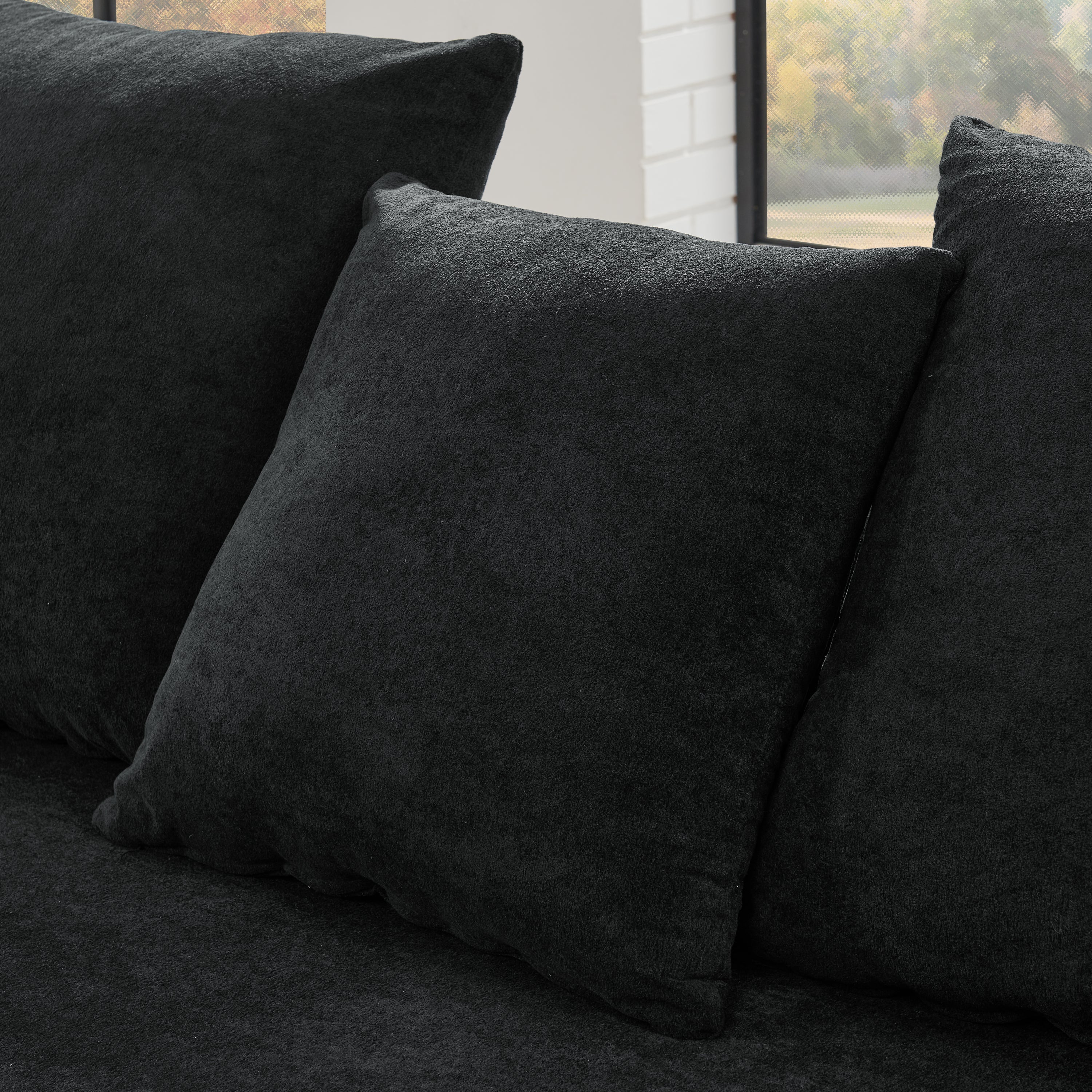 110.25x67'' Modern Upholstered L-Shape Sectional Sofa Couch, Modular Compressed Sofa with Free Combination for Living Room Bedroom, Melange Velvet, Black