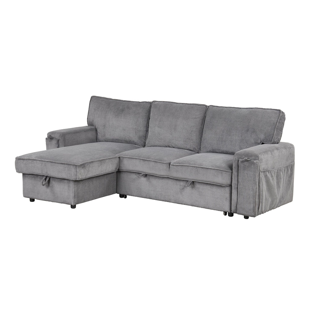 U_STYLE Upholstery Sleeper Sectional Sofa with Storage Bags and 2 cup holders  on Arms