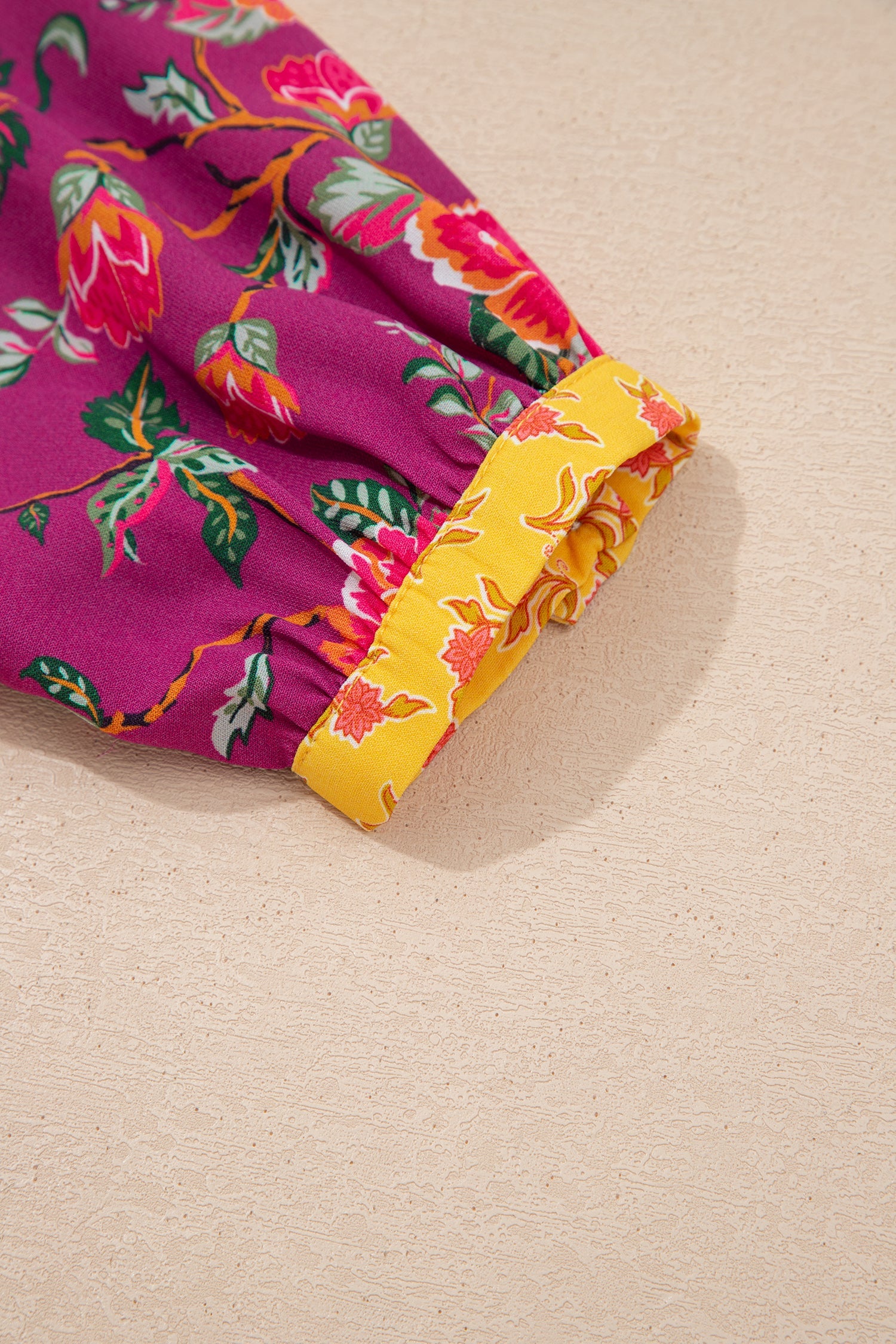 Floral Patchwork Split V-Neck Blouse