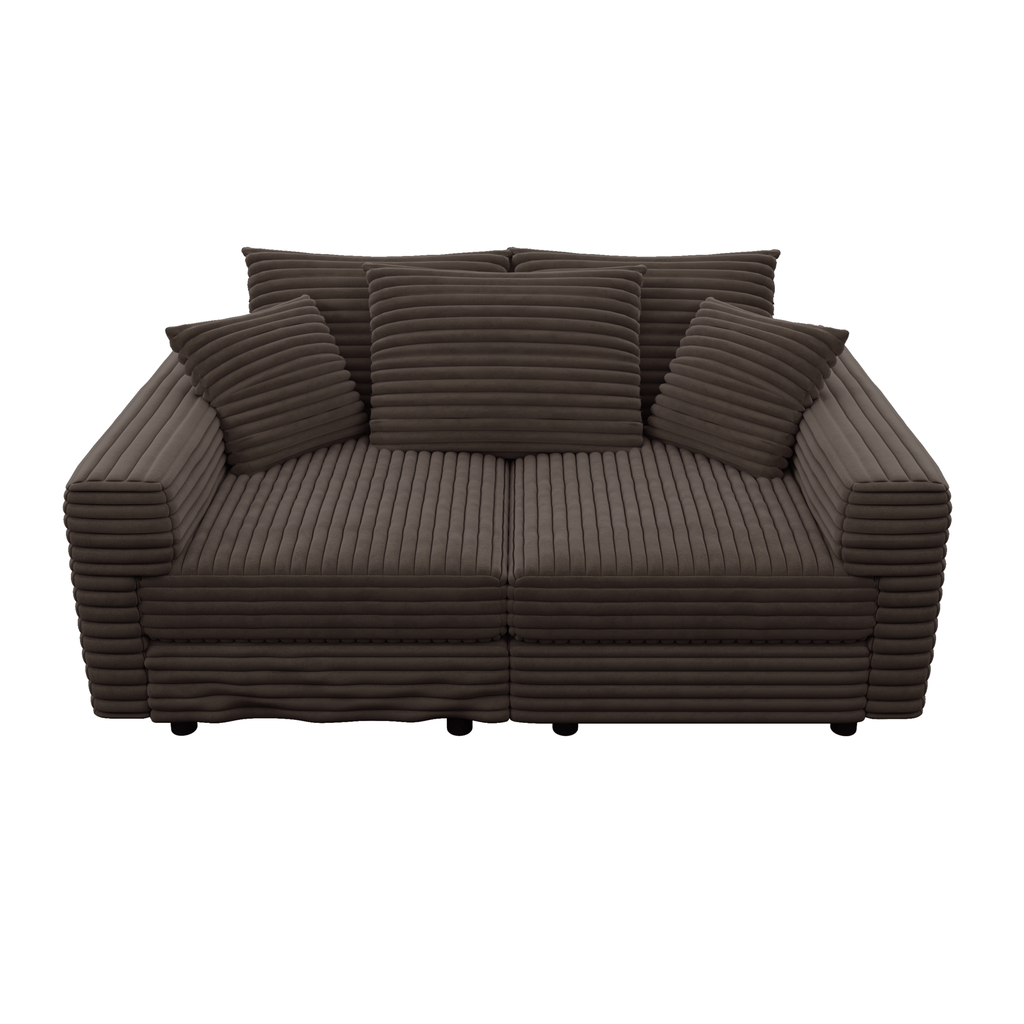 82.7 ' Plush Corduroy 3-Seat Sofa, Modern Comfy Upholstered Sofa Cloud Couch, Deep Seat Couches with Soft Pillows and 1 Ottomans, Convertible Sofa Lounge Chair, for Living Room,Apartment,Office,Camel
