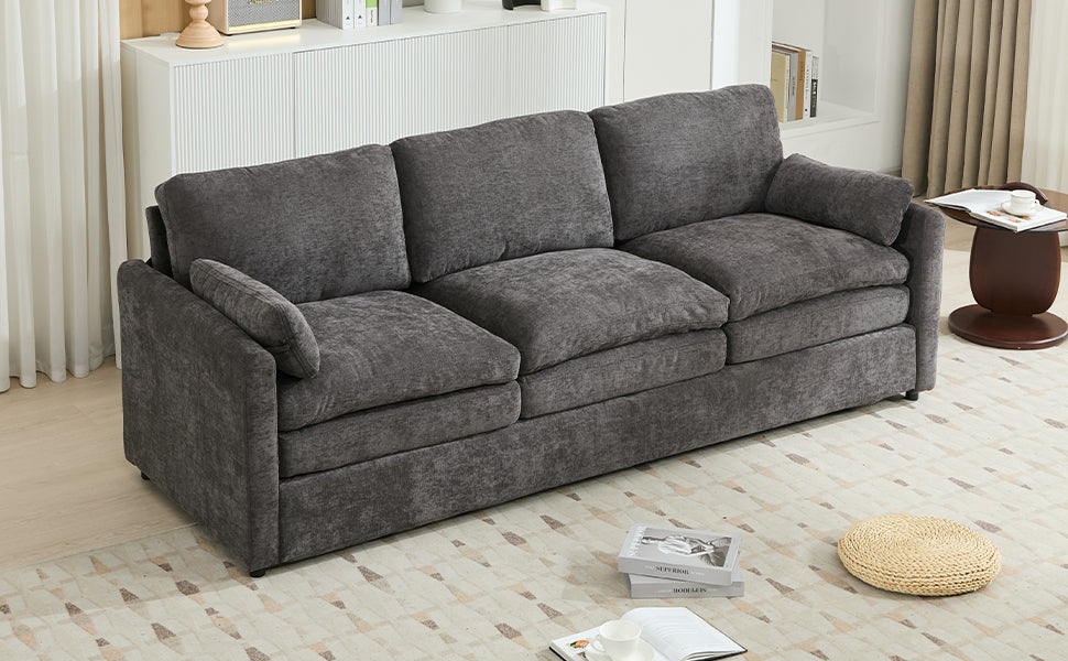 Cozy Upholstered Oversized 3-Seater Cloud Sofa with Double Cushion in Grey Chenille