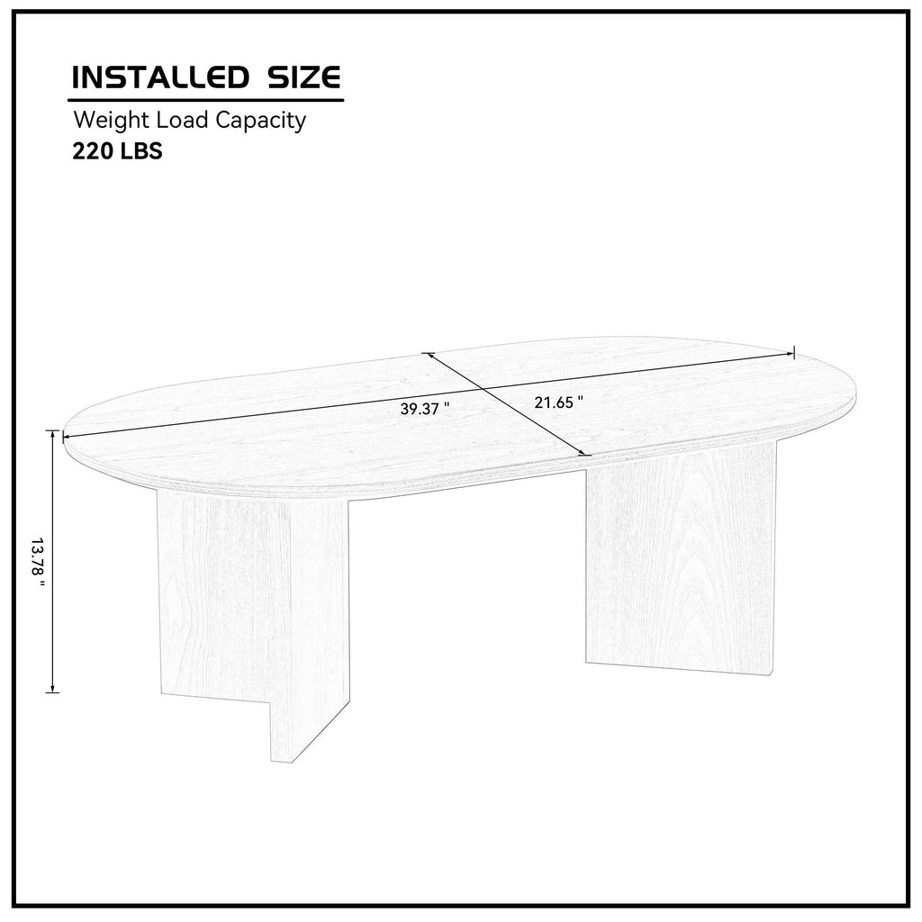 Length 39.37 Inch Modern Coffee Table,MDF Oval Coffee Table for Living Room,Small Coffee Table with Sturdy Pedestal for Apartment,Bedroom,Walnut