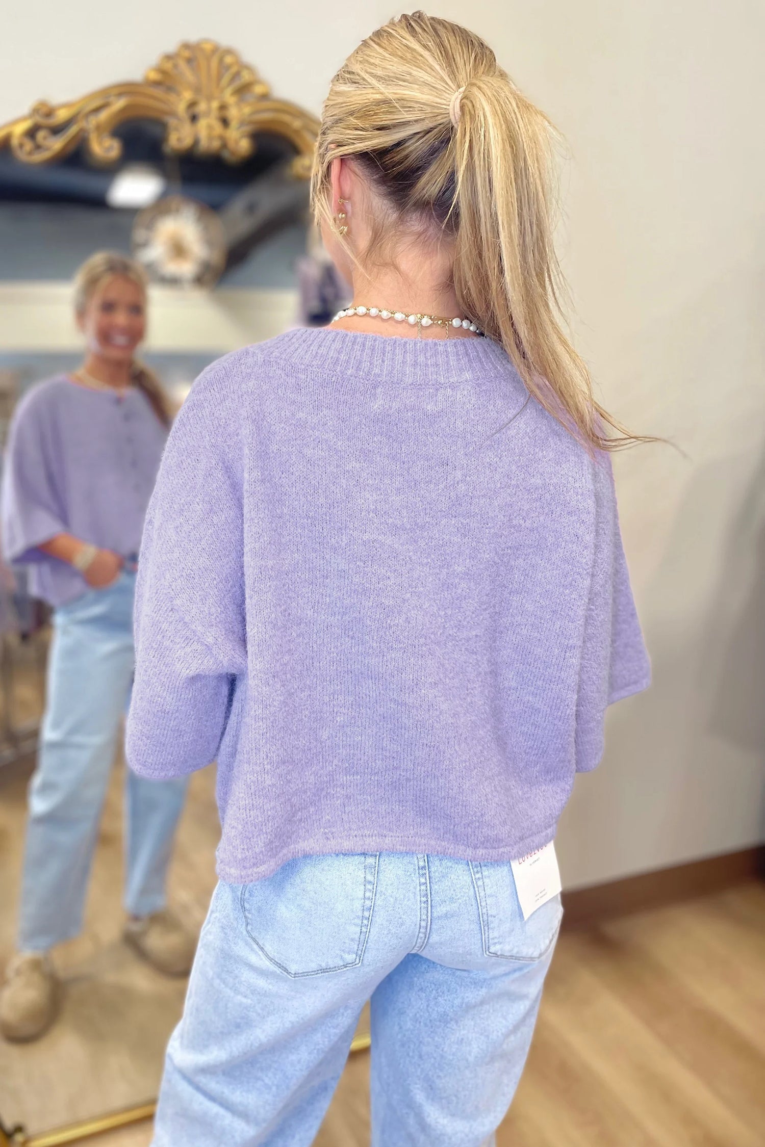 Solid 3/4 Sleeve Boxy Button-Down Cardigan