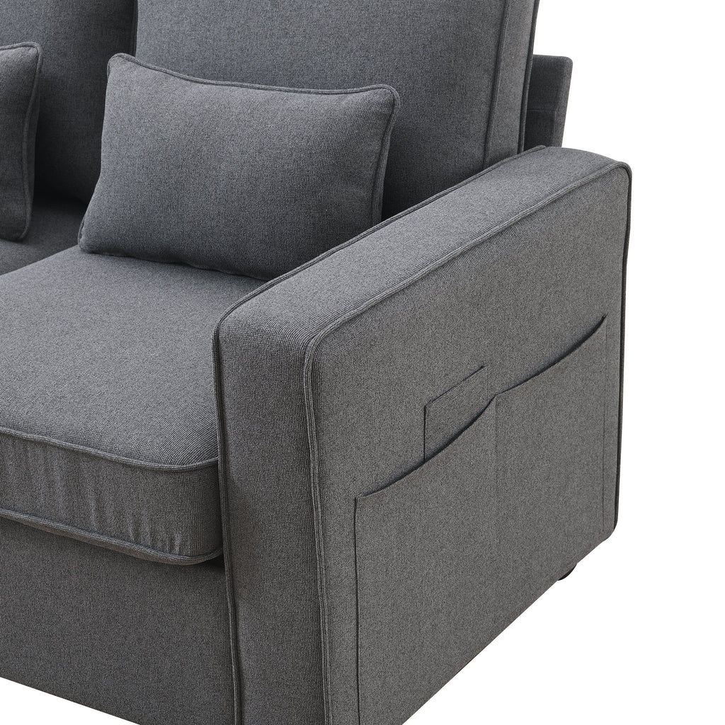 [VIDEO provided] [New] 104' 4-Seater Modern Linen Fabric Sofa with Armrest Pockets and 4 Pillows,Minimalist Style Couch for Living Room, Apartment, Office,3 Colors