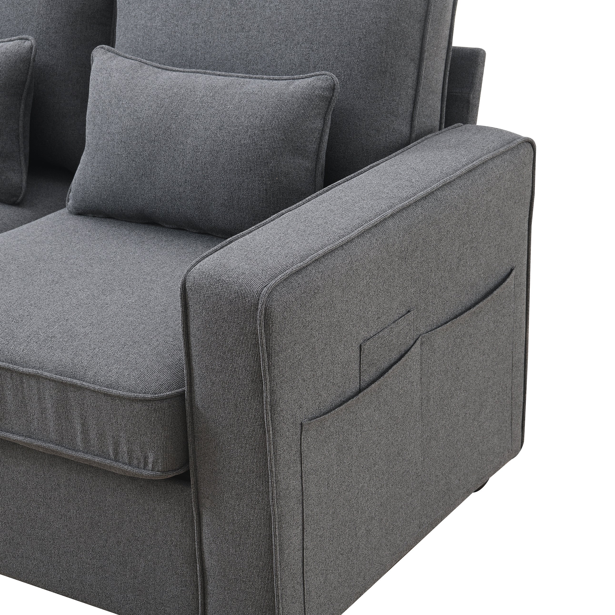 [VIDEO provided] [New] 104' 4-Seater Modern Linen Fabric Sofa with Armrest Pockets and 4 Pillows,Minimalist Style Couch for Living Room, Apartment, Office,3 Colors