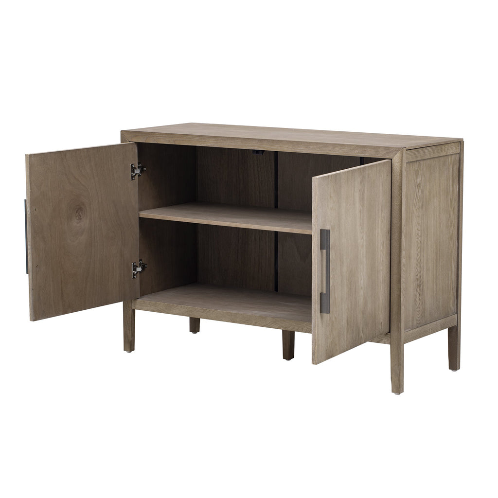 U_STYLE 47.2-Inch Farmhouse Sideboard with Ash Veneer and 2 Doors, Retro Buffet with 3-Tier Shelves and Adjustable Feet, Minimalist Wooden Storage Cabinet with Iron Handles for Living Room, Kitchen