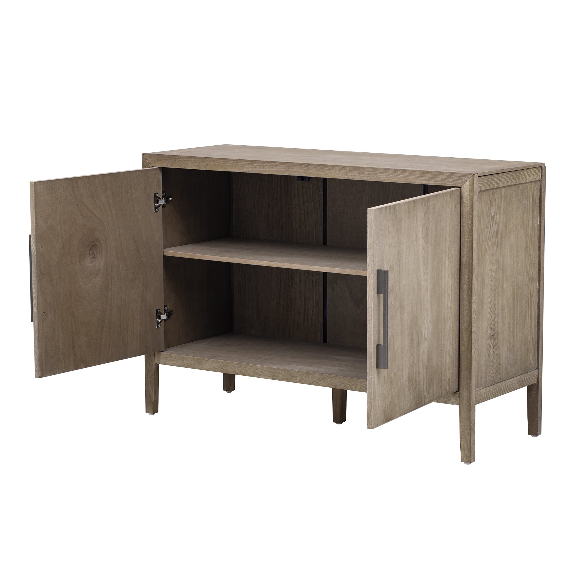 U_STYLE 47.2-Inch Farmhouse Sideboard with Ash Veneer and 2 Doors, Retro Buffet with 3-Tier Shelves and Adjustable Feet, Minimalist Wooden Storage Cabinet with Iron Handles for Living Room, Kitchen