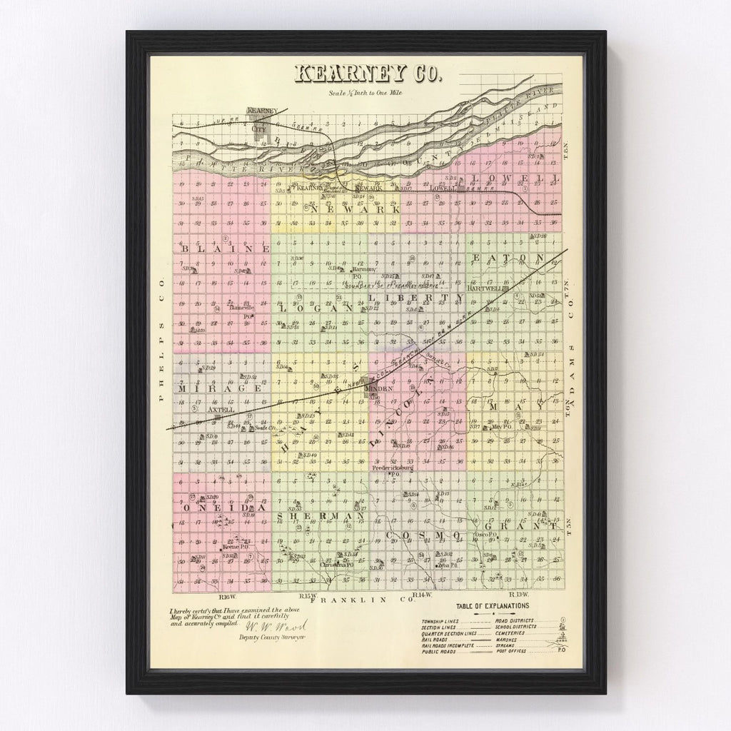 Vintage Map of Kearney County, Nebraska 1885