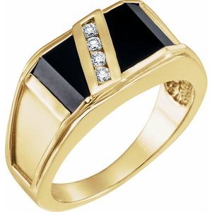 10K Yellow Gold Natural Black Onyx & 1/8 CTW Natural Diamond Bezel-Set Ring