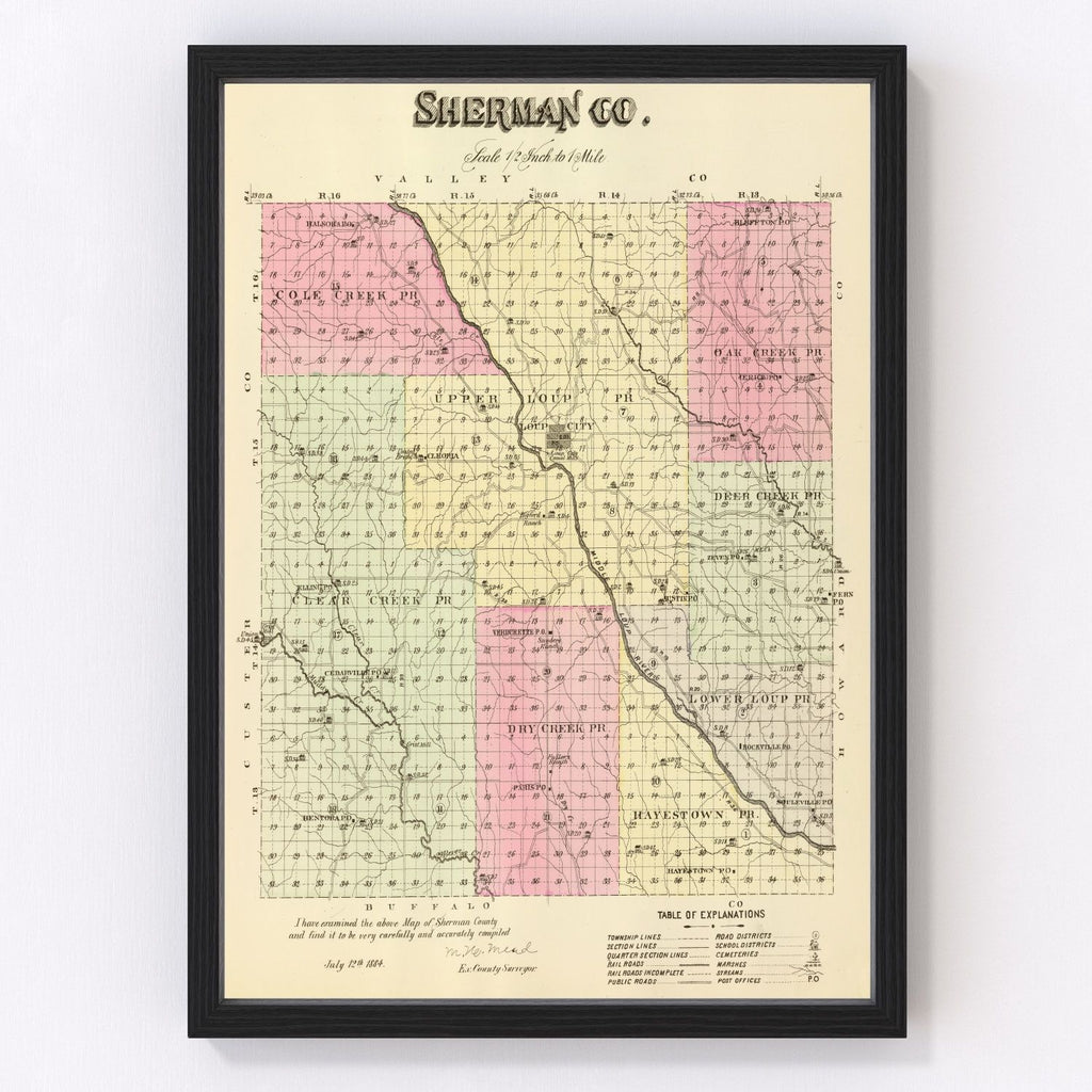 Vintage Map of Sherman County, Nebraska 1885