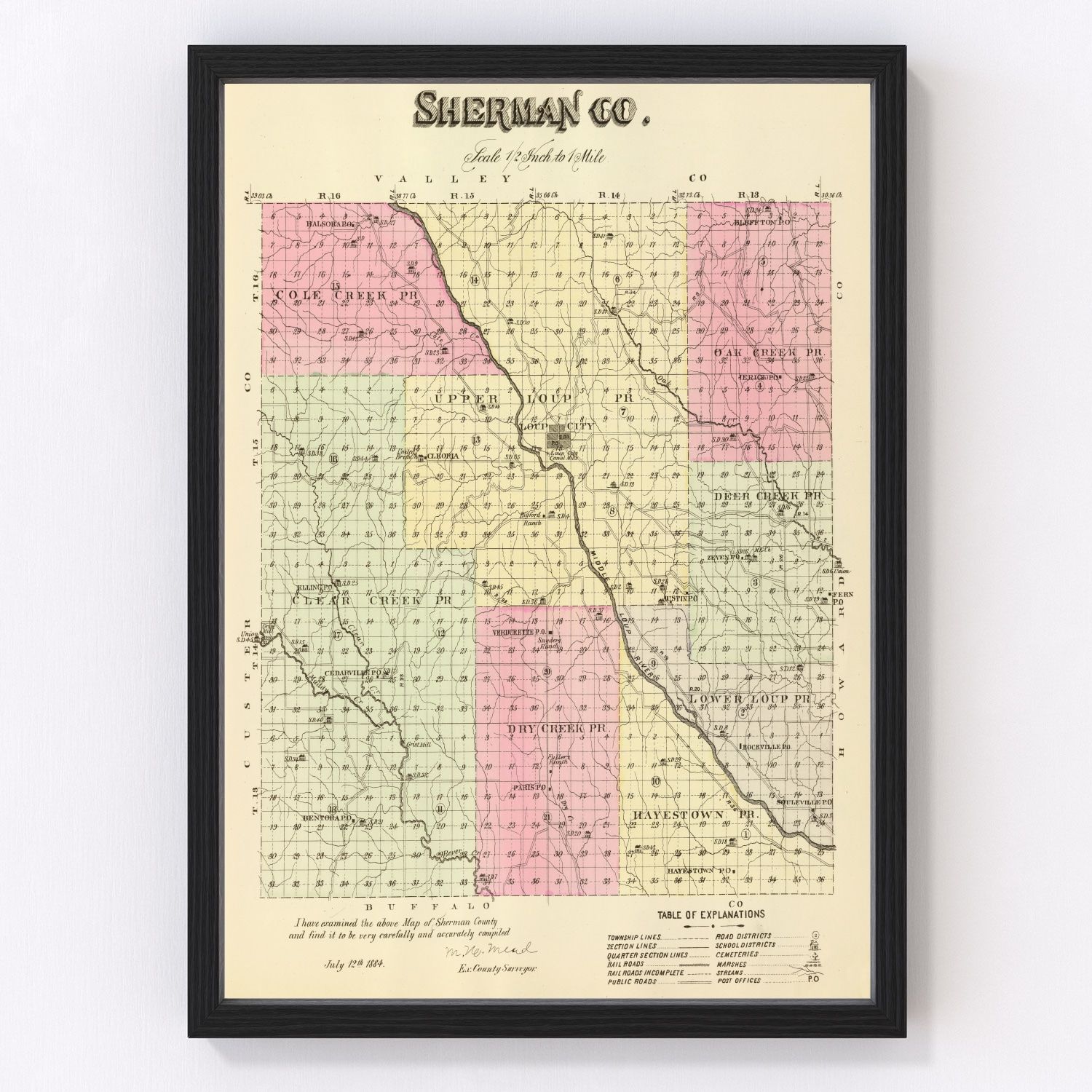 Vintage Map of Sherman County, Nebraska 1885