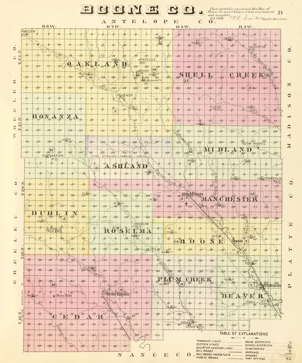 Vintage Map of Boone County, Nebraska 1885